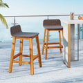 Solid Acacia Wood Bar Stools Set of 2 with Backrests and Footrests for Porch-Brown - Brown - Patio Bar Furniture