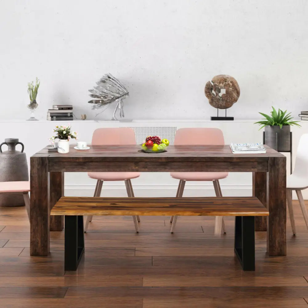 Solid Acacia Wood Patio Bench Dining Bench Seating Chair - Natural - Outdoor Benches