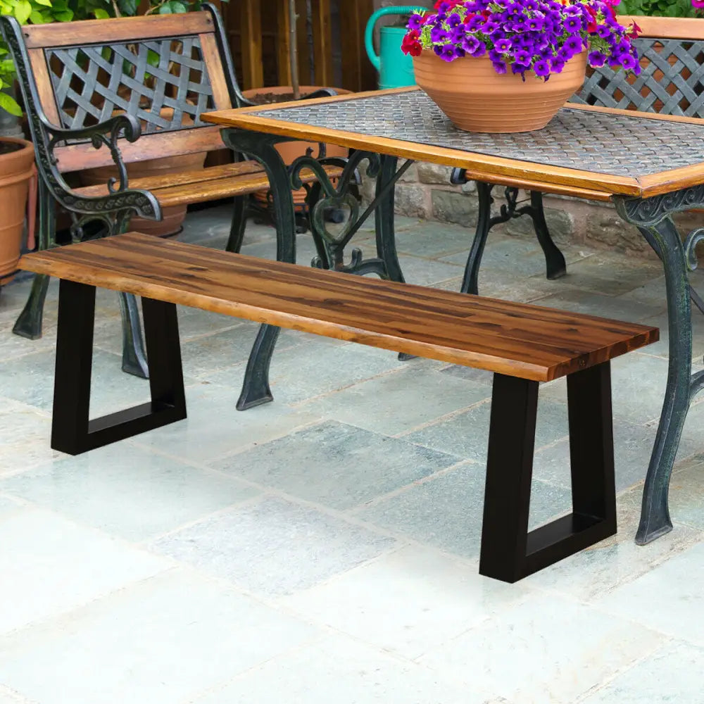 Solid Acacia Wood Patio Bench Dining Bench Seating Chair - Natural - Outdoor Benches