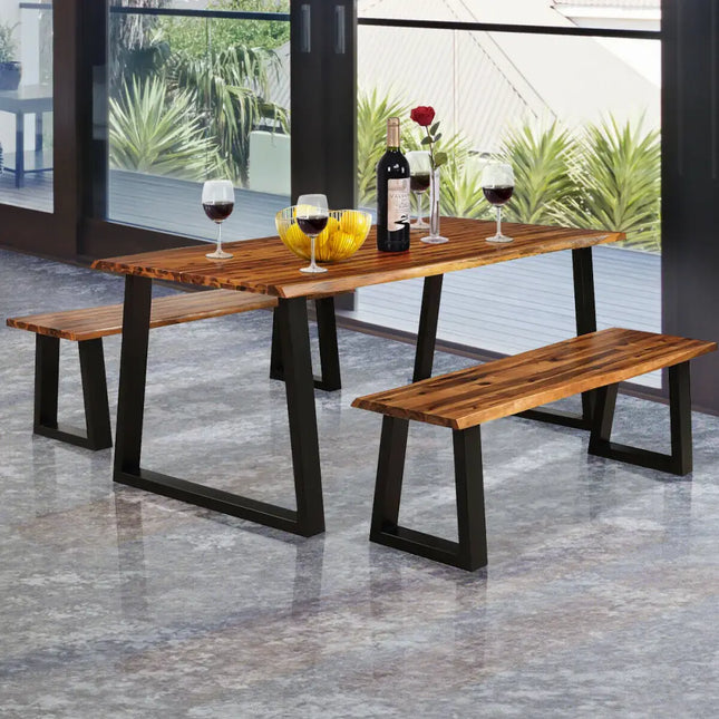 Solid Acacia Wood Patio Bench Dining Bench Seating Chair - Natural - Outdoor Benches