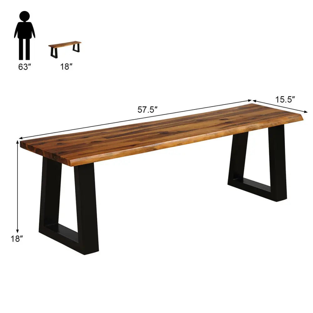 Solid Acacia Wood Patio Bench Dining Bench Seating Chair - Natural - Outdoor Benches
