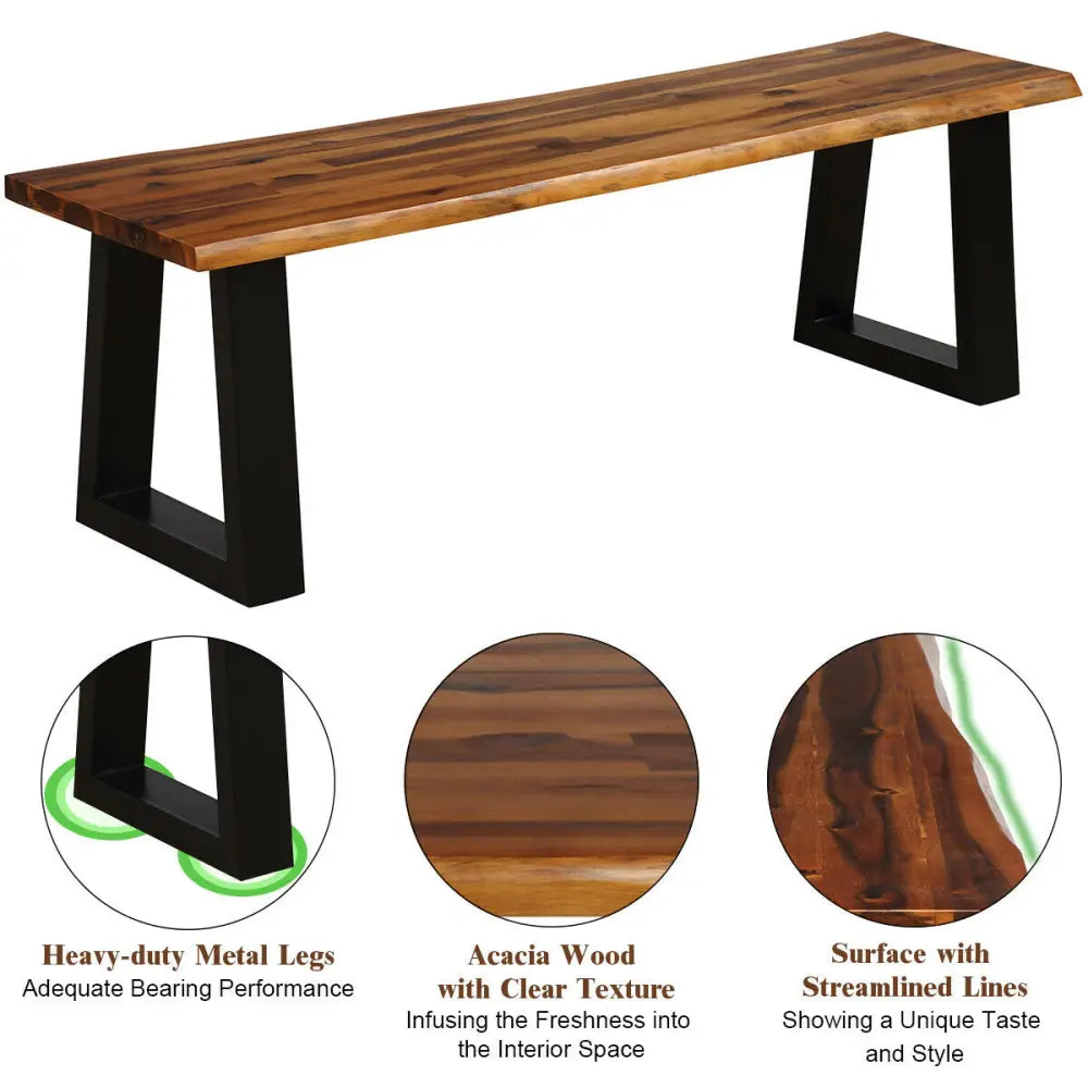 Solid Acacia Wood Patio Bench Dining Bench Seating Chair - Natural - Outdoor Benches