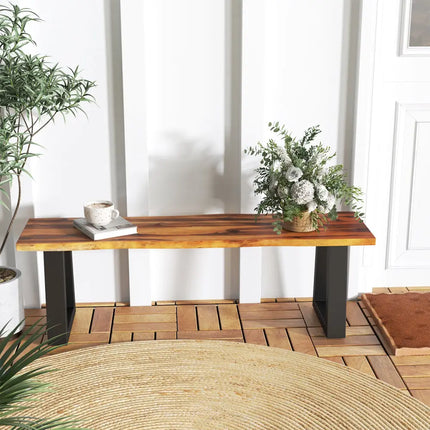 Solid Acacia Wood Patio Bench Dining Bench Seating Bench - Outdoor Benches