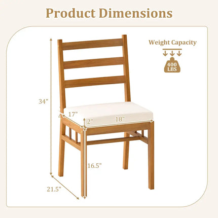 Solid Acacia Wood Patio Chair Set of 2 Armless Chair-White - White - Patio Dining Chairs