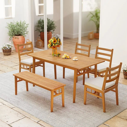 Solid Acacia Wood Patio Chair Set of 2 Armless Chair-White - White - Patio Dining Chairs