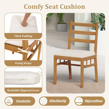Solid Acacia Wood Patio Chair Set of 2 Armless Chair-White - White - Patio Dining Chairs