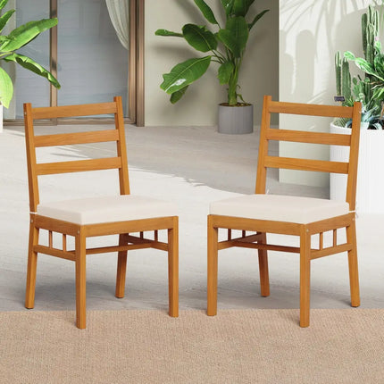 Solid Acacia Wood Patio Chair Set of 2 Armless Chair-White - White - Patio Dining Chairs