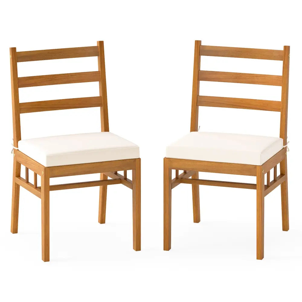 Solid Acacia Wood Patio Chair Set of 2 Armless Chair-White - White - Patio Dining Chairs