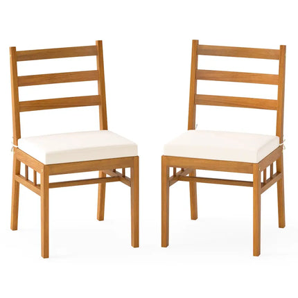Solid Acacia Wood Patio Chair Set of 2 Armless Chair-White - White - Patio Dining Chairs