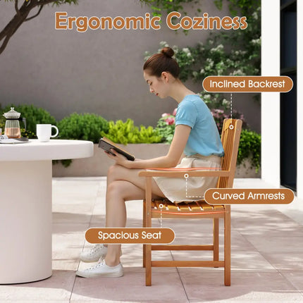 Solid Acacia Wood Patio Chairs Set of 2 with Slatted Seat and Inclined Backrest for Porch - Natural - Patio Dining