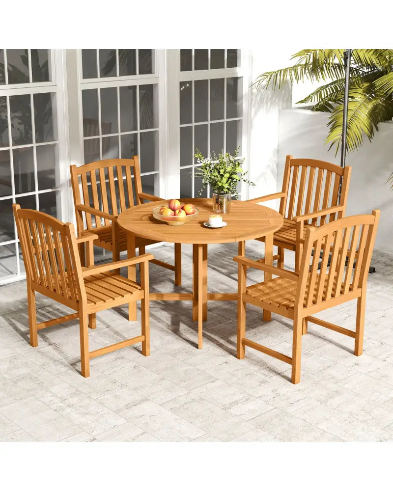 Solid Acacia Wood Patio Chairs Set of 2 with Slatted Seat and Inclined Backrest for Porch - Natural - Patio Dining