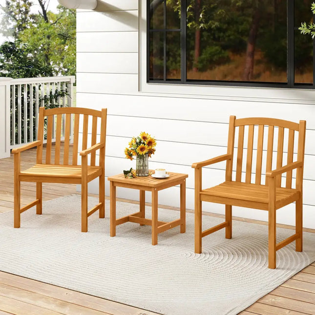 Solid Acacia Wood Patio Chairs Set of 2 with Slatted Seat and Inclined Backrest for Porch - Natural - Patio Dining