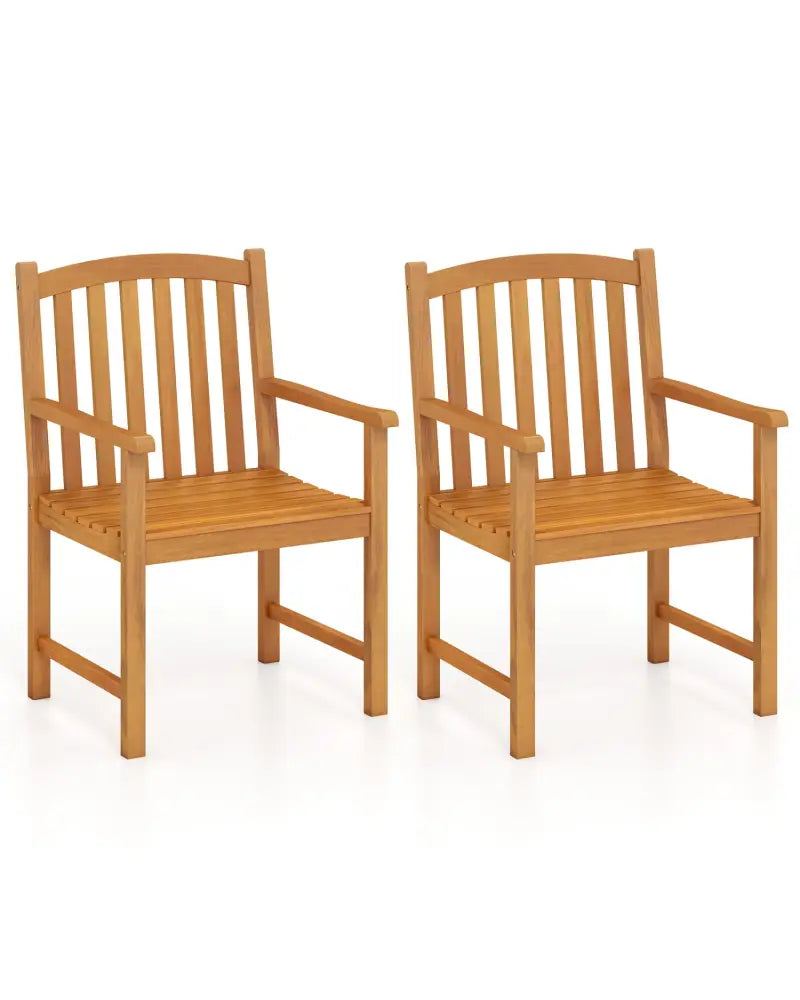 Solid Acacia Wood Patio Chairs Set of 2 with Slatted Seat and Inclined Backrest for Porch - Natural - Patio Dining