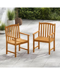 Solid Acacia Wood Patio Chairs Set of 2 with Slatted Seat and Inclined Backrest for Porch - Natural - Patio Dining