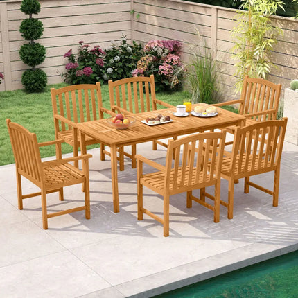 Solid Acacia Wood Patio Chairs Set of 2 with Slatted Seat and Inclined Backrest for Porch - Natural - Patio Dining