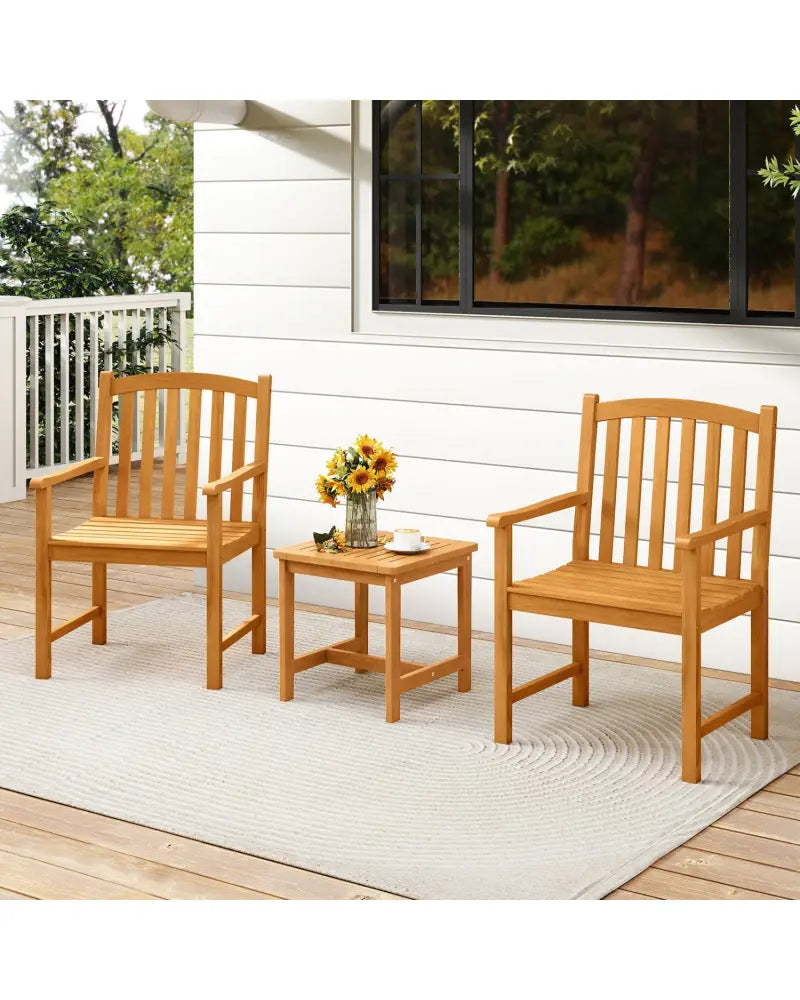 Solid Acacia Wood Patio Chairs Set of 2 with Slatted Seat and Inclined Backrest for Porch - Natural - Patio Dining