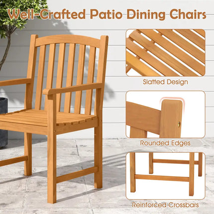 Solid Acacia Wood Patio Chairs Set of 2 with Slatted Seat and Inclined Backrest for Porch - Natural - Patio Dining