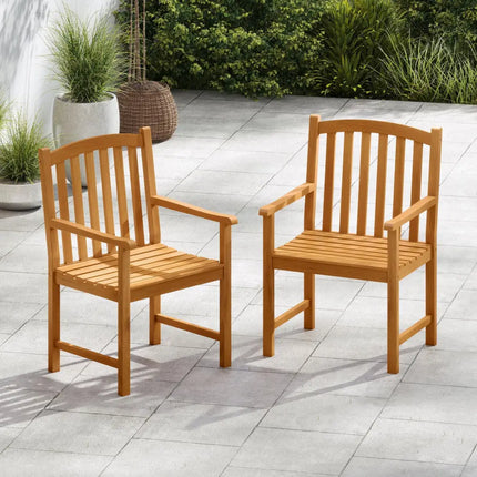 Solid Acacia Wood Patio Chairs Set of 2 with Slatted Seat and Inclined Backrest for Porch - Natural - Patio Dining