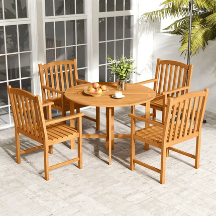 Solid Acacia Wood Patio Chairs Set of 2 with Slatted Seat and Inclined Backrest for Porch - Natural - Patio Dining