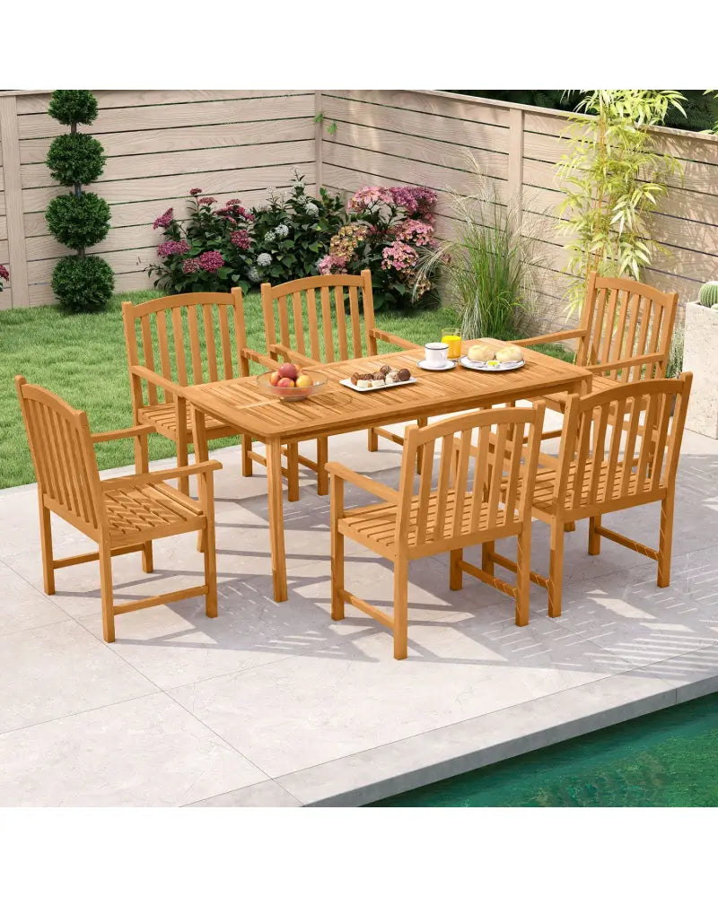 Solid Acacia Wood Patio Chairs Set of 2 with Slatted Seat and Inclined Backrest for Porch - Natural - Patio Dining