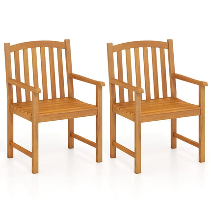 Solid Acacia Wood Patio Chairs Set of 2 with Slatted Seat and Inclined Backrest for Porch - Natural - Patio Dining