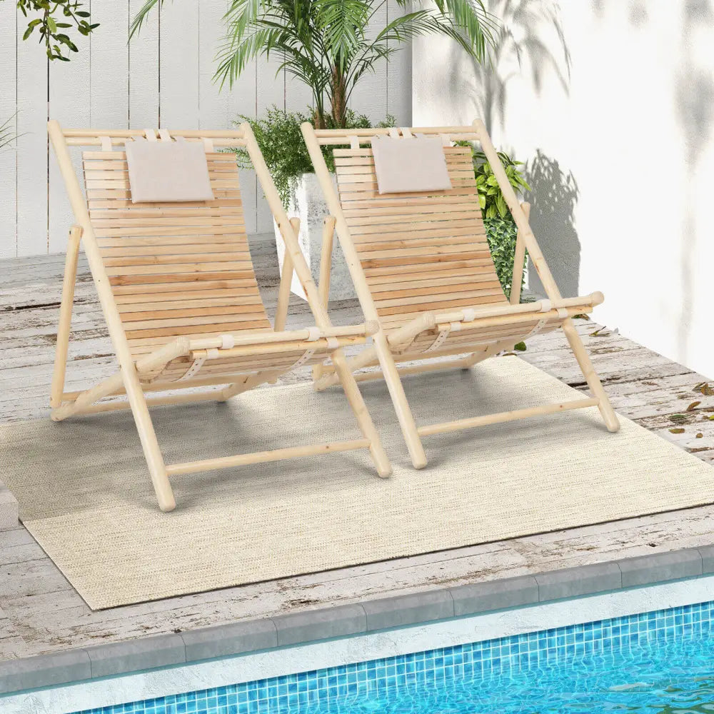 Solid Fir Wood Lounge Chair with 3-Level Adjustable Backrest and Soft Padded Headrest-Natural - Natural - Outdoor