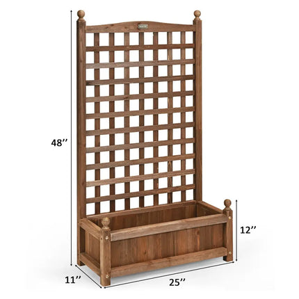 Solid Free Standing Wood Planter Box with Trellis for Garden - Brown - Raised Garden Beds