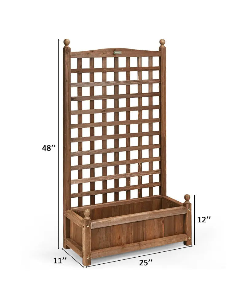 Solid Free Standing Wood Planter Box with Trellis for Garden - Brown - Raised Garden Beds