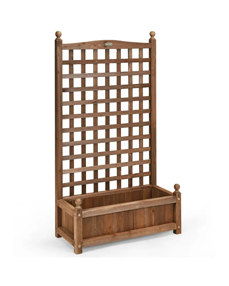 Solid Free Standing Wood Planter Box with Trellis for Garden - Brown - Raised Garden Beds