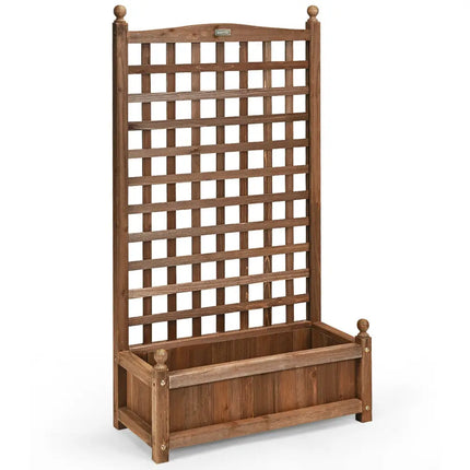 Solid Free Standing Wood Planter Box with Trellis for Garden - Brown - Raised Garden Beds