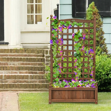 Solid Free Standing Wood Planter Box with Trellis for Garden - Brown - Raised Garden Beds