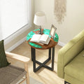 Solid Live Edge Round Teak Wood Outdoor End Table with Epoxy Resin Tabletop - End & Side Tables