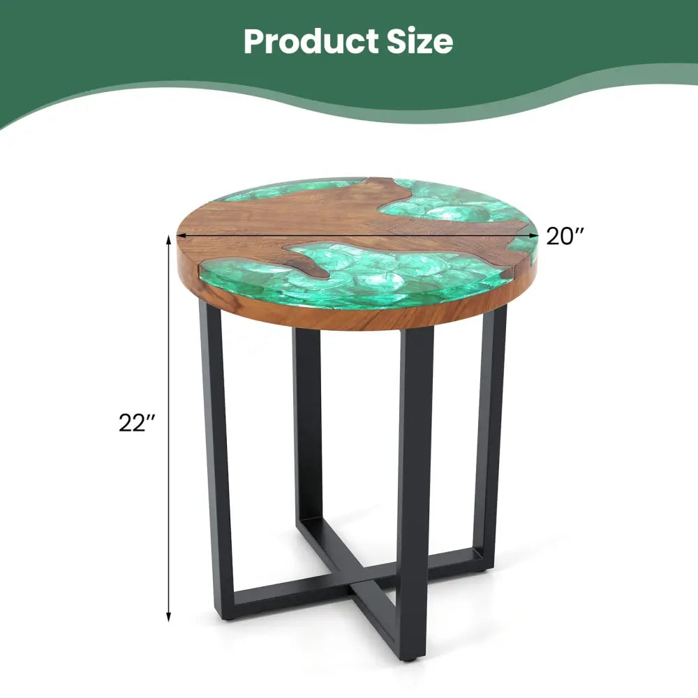 Solid Live Edge Round Teak Wood Outdoor End Table with Epoxy Resin Tabletop - End & Side Tables