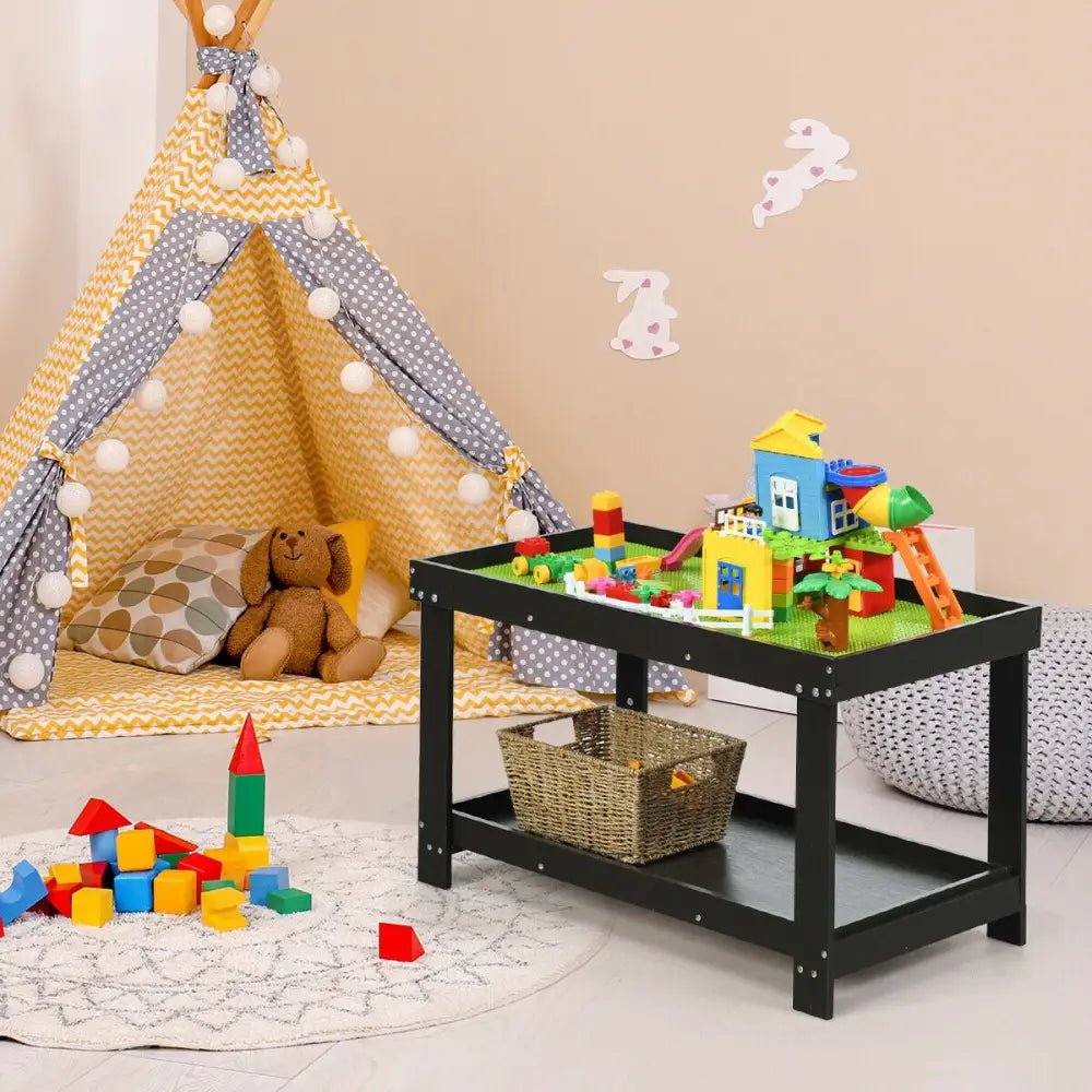 Solid Multifunctional Wood Kids Activity Play Table-Dark Brown - Dark Brown - Kids Table & Chair Sets