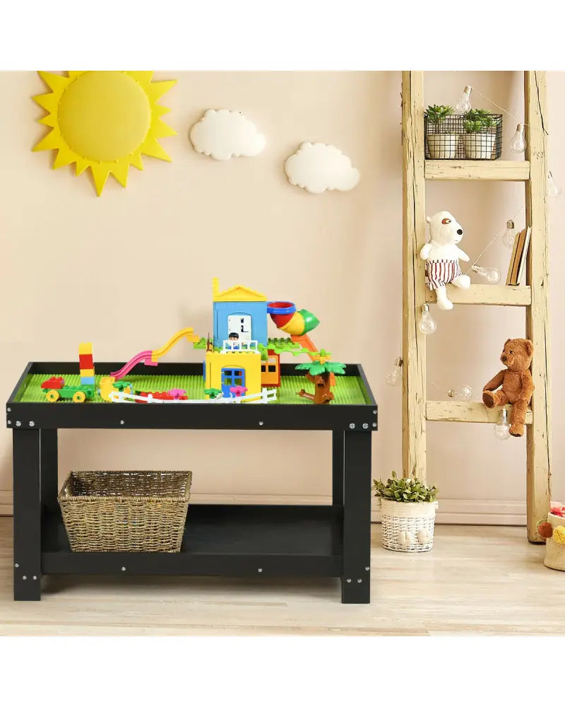 Solid Multifunctional Wood Kids Activity Play Table-Dark Brown - Dark Brown - Kids Table & Chair Sets