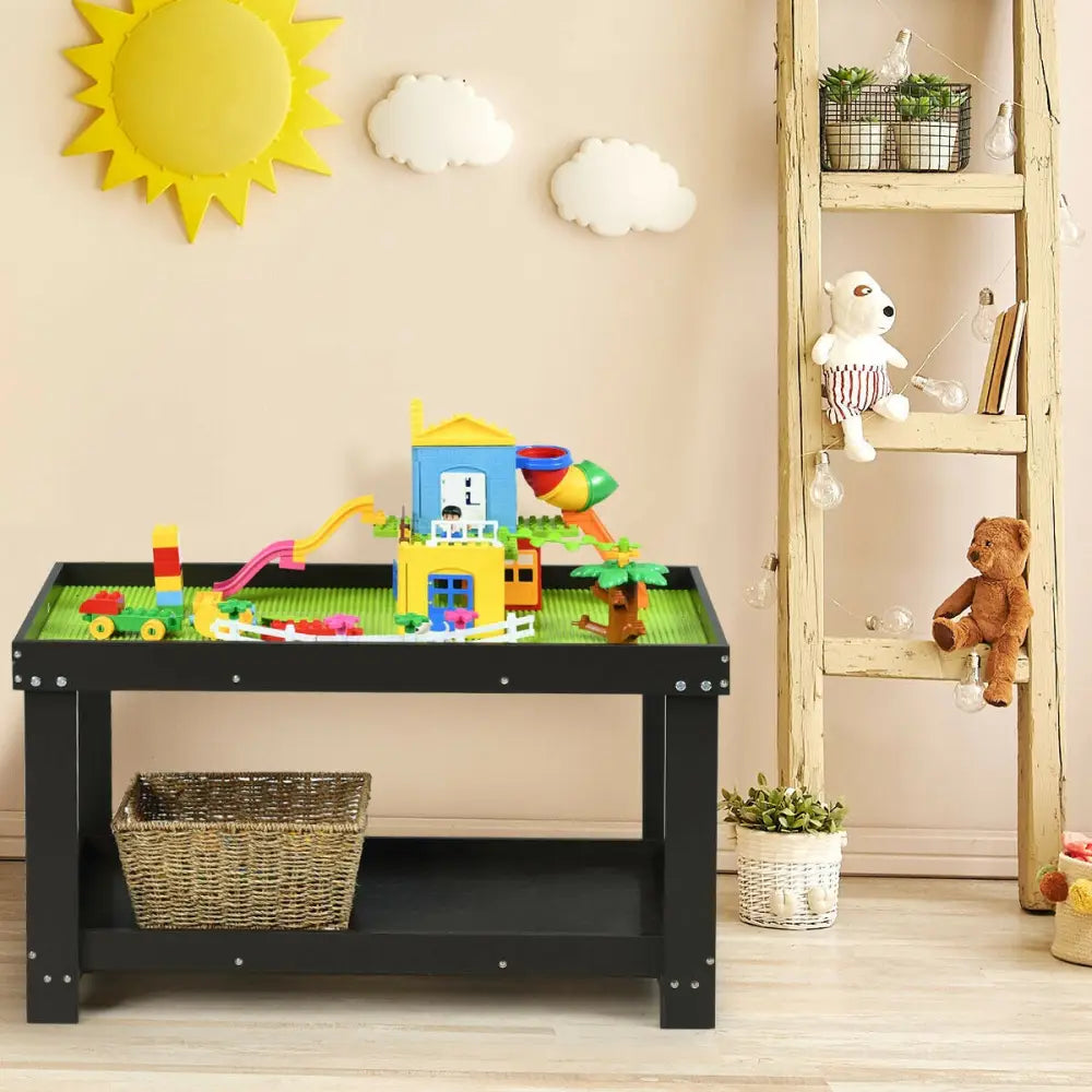 Solid Multifunctional Wood Kids Activity Play Table-Dark Brown - Dark Brown - Kids Table & Chair Sets