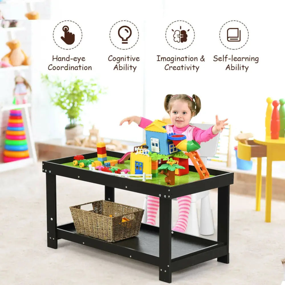 Solid Multifunctional Wood Kids Activity Play Table-Dark Brown - Dark Brown - Kids Table & Chair Sets