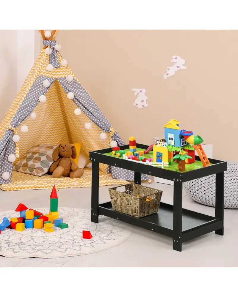 Solid Multifunctional Wood Kids Activity Play Table-Dark Brown - Dark Brown - Kids Table & Chair Sets