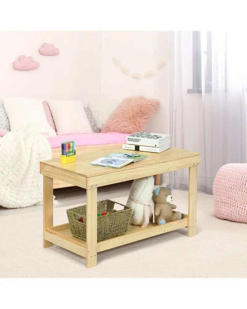 Solid Multifunctional Wood Kids Activity Play Table-Natural - Natural - Kids Table & Chair Sets