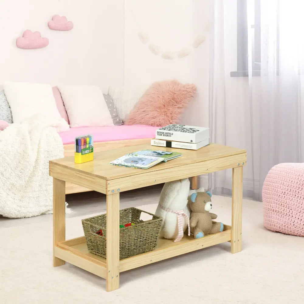 Solid Multifunctional Wood Kids Activity Play Table-Natural - Natural - Kids Table & Chair Sets