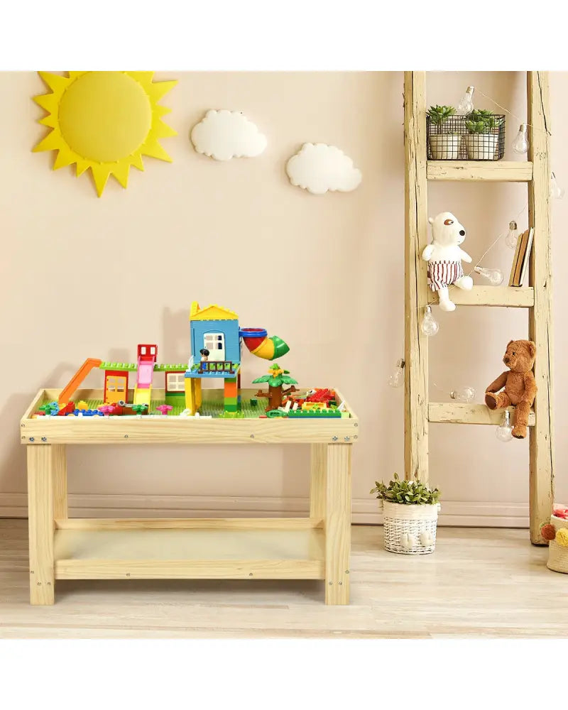 Solid Multifunctional Wood Kids Activity Play Table-Natural - Natural - Kids Table & Chair Sets