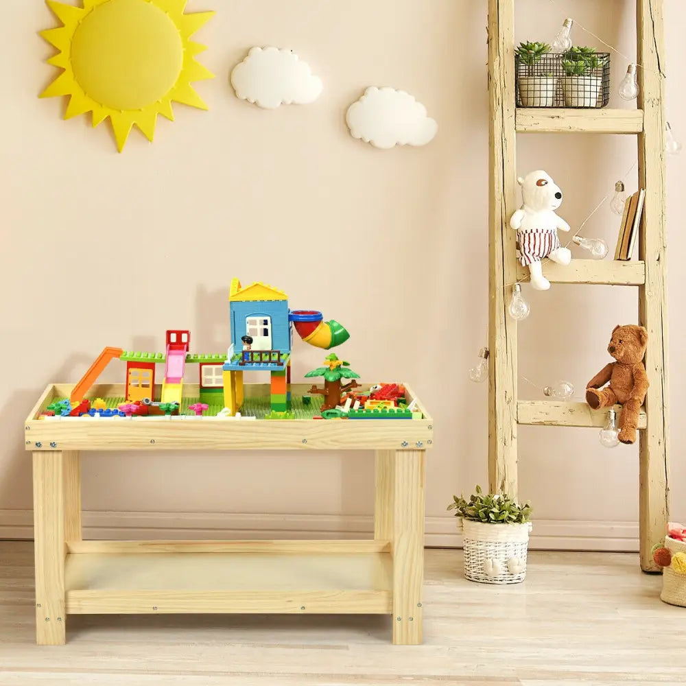 Solid Multifunctional Wood Kids Activity Play Table-Natural - Natural - Kids Table & Chair Sets