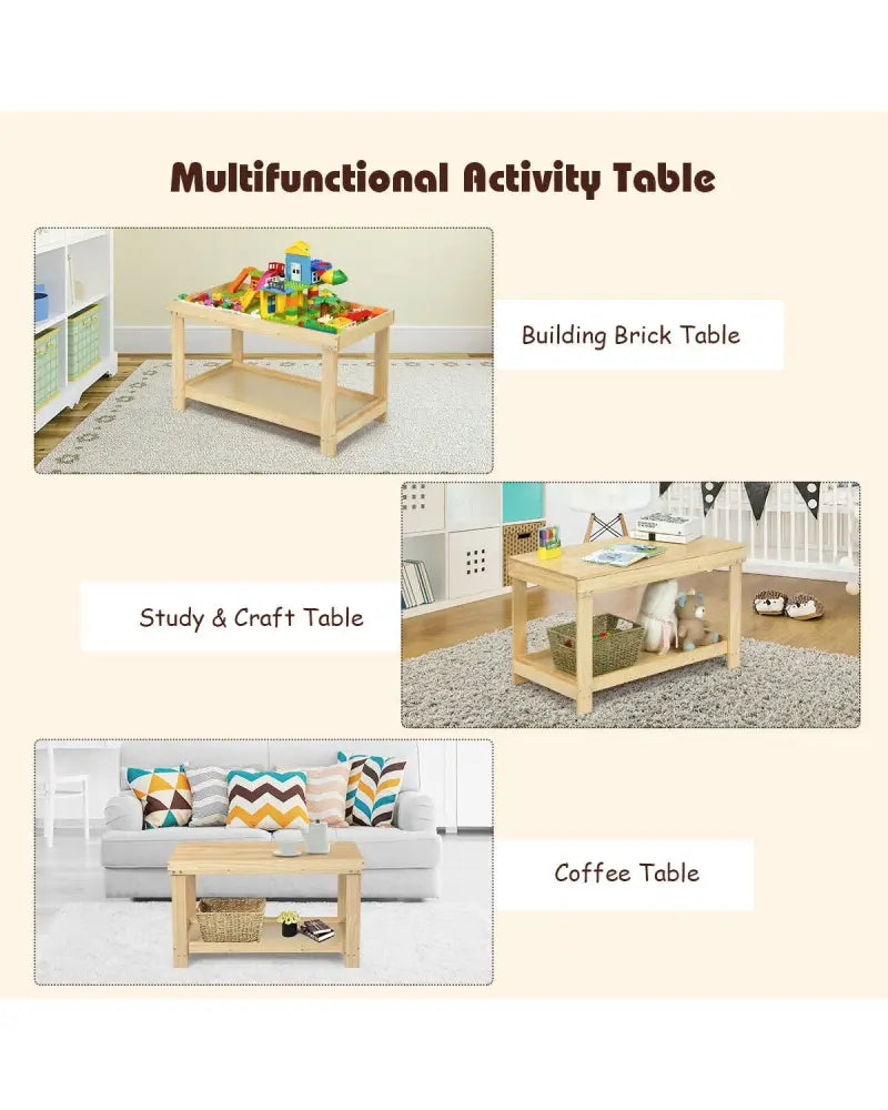 Solid Multifunctional Wood Kids Activity Play Table-Natural - Natural - Kids Table & Chair Sets