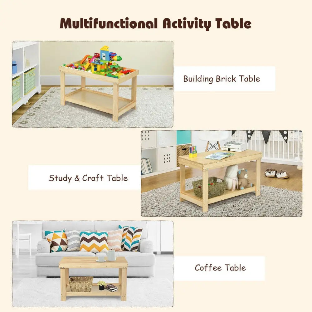 Solid Multifunctional Wood Kids Activity Play Table-Natural - Natural - Kids Table & Chair Sets