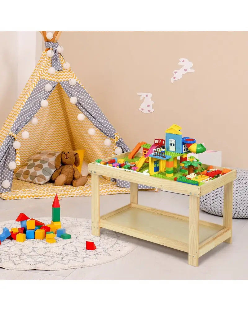 Solid Multifunctional Wood Kids Activity Play Table-Natural - Natural - Kids Table & Chair Sets