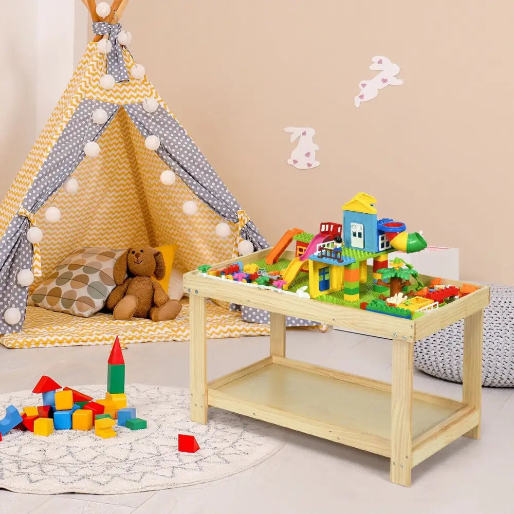 Solid Multifunctional Wood Kids Activity Play Table-Natural - Natural - Kids Table & Chair Sets
