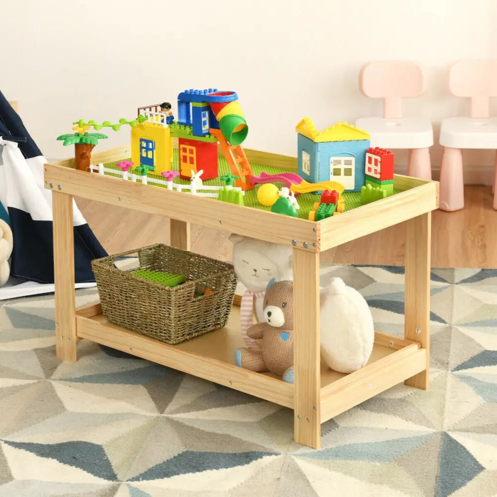 Solid Multifunctional Wood Kids Activity Play Table-Natural - Natural - Kids Table & Chair Sets