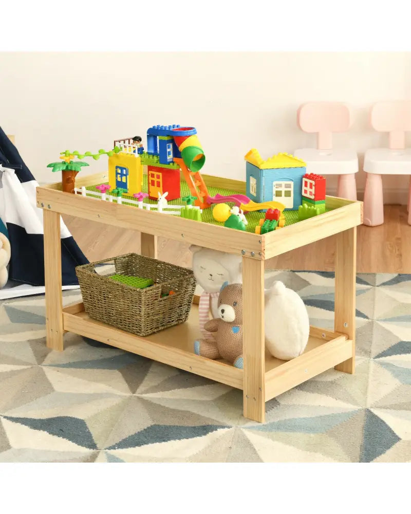 Solid Multifunctional Wood Kids Activity Play Table-Natural - Natural - Kids Table & Chair Sets