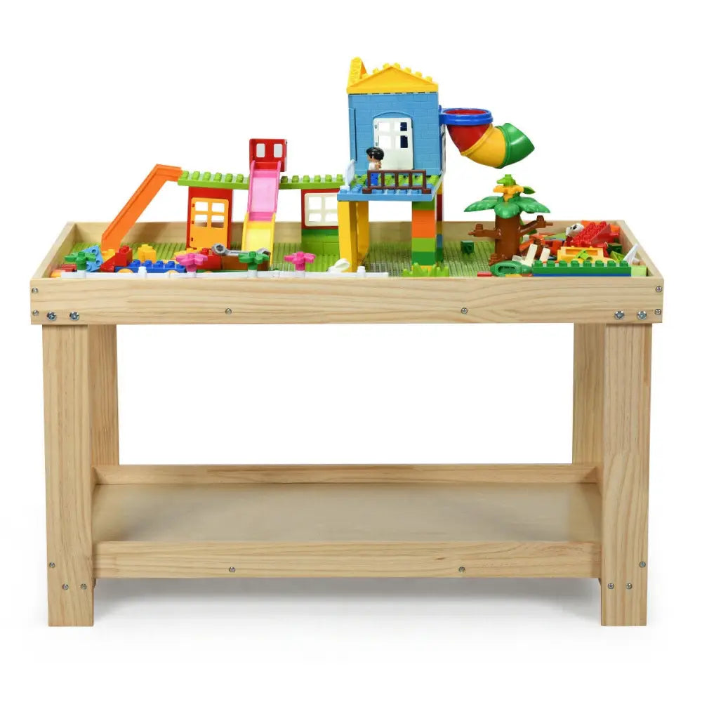 Solid Multifunctional Wood Kids Activity Play Table-Natural - Natural - Kids Table & Chair Sets