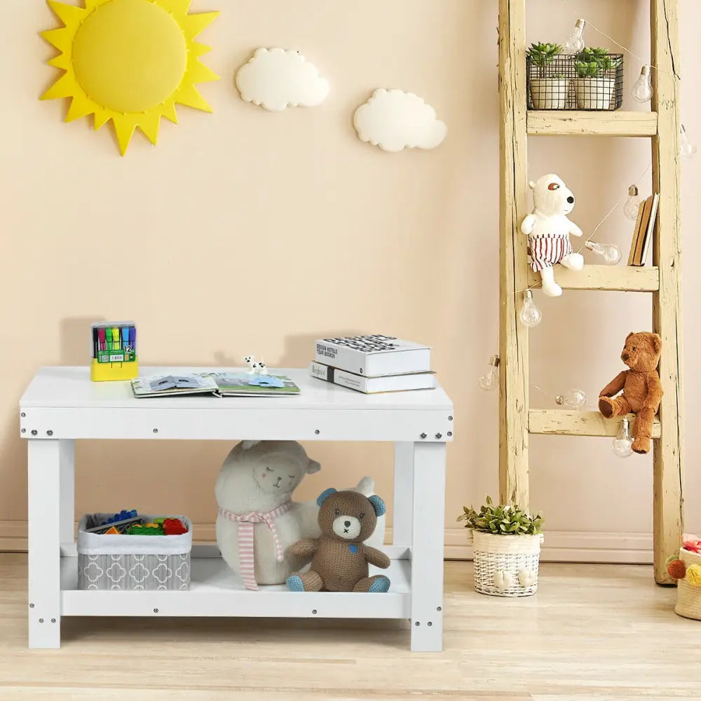 Solid Multifunctional Wood Kids Activity Play Table-White - White - Kids Table & Chair Sets